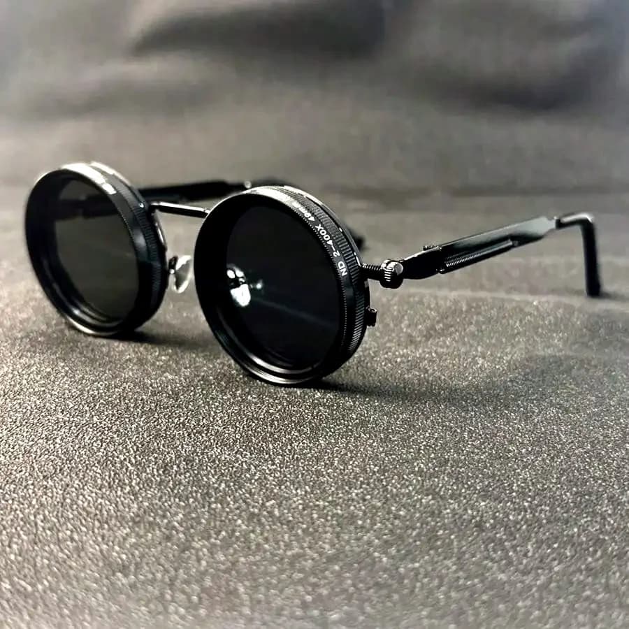 Men's Retro Spandex Style Rotating Sunglasses - Adjustable Brightness Steampunk Style Alloy Frame, Black And Gray Gradient Lenses, Travel And Fashion Accessories, Sunglasses, Party Sunglasses, Suitable For Bohemian Style Sunglasses