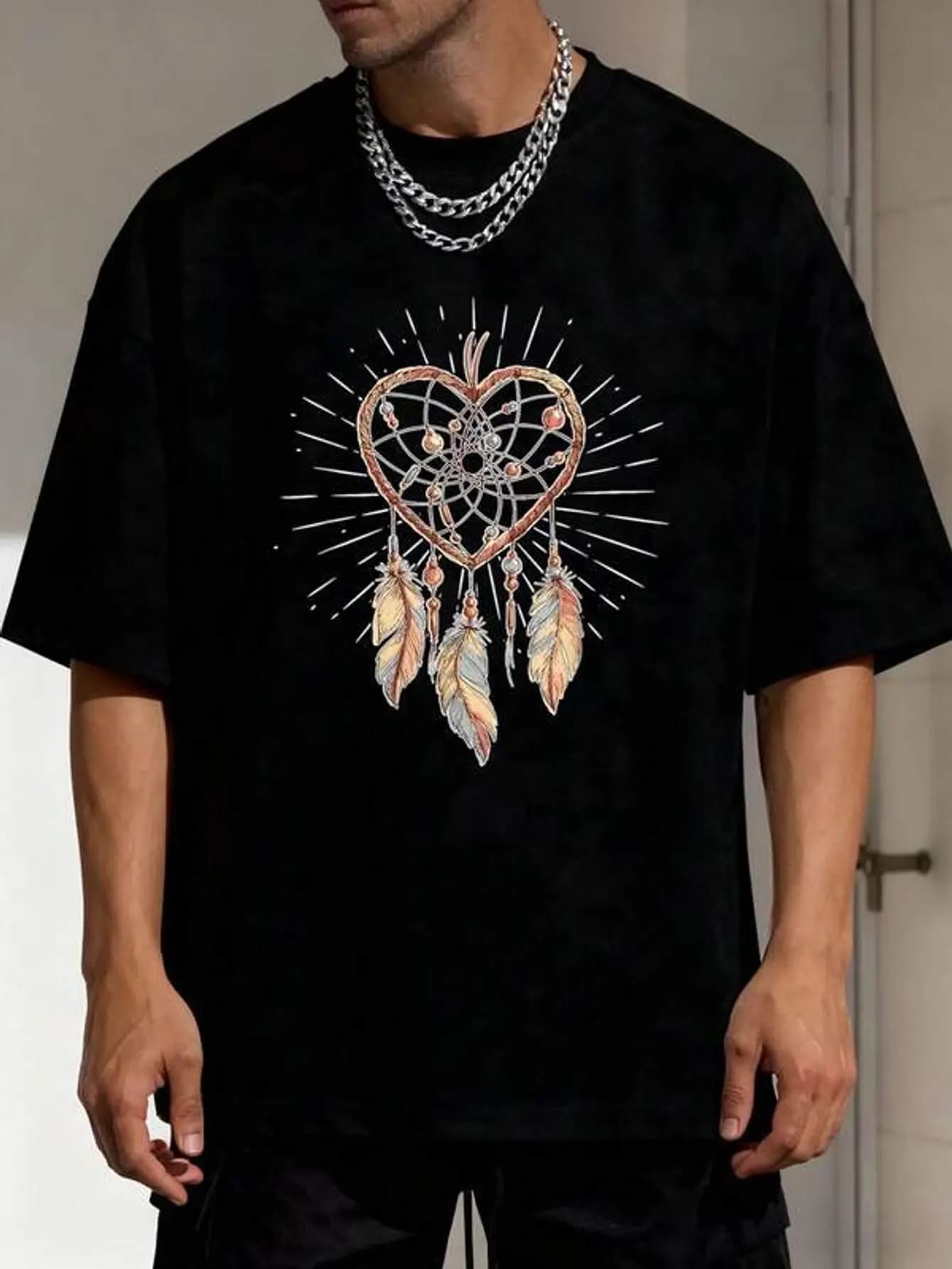 Boho Heart Dreamcatcher-Shirt Jpg Camisas Para Hombre Men's-Shirt Graphic Tees Crop Tops Outfits Tops-Shirt