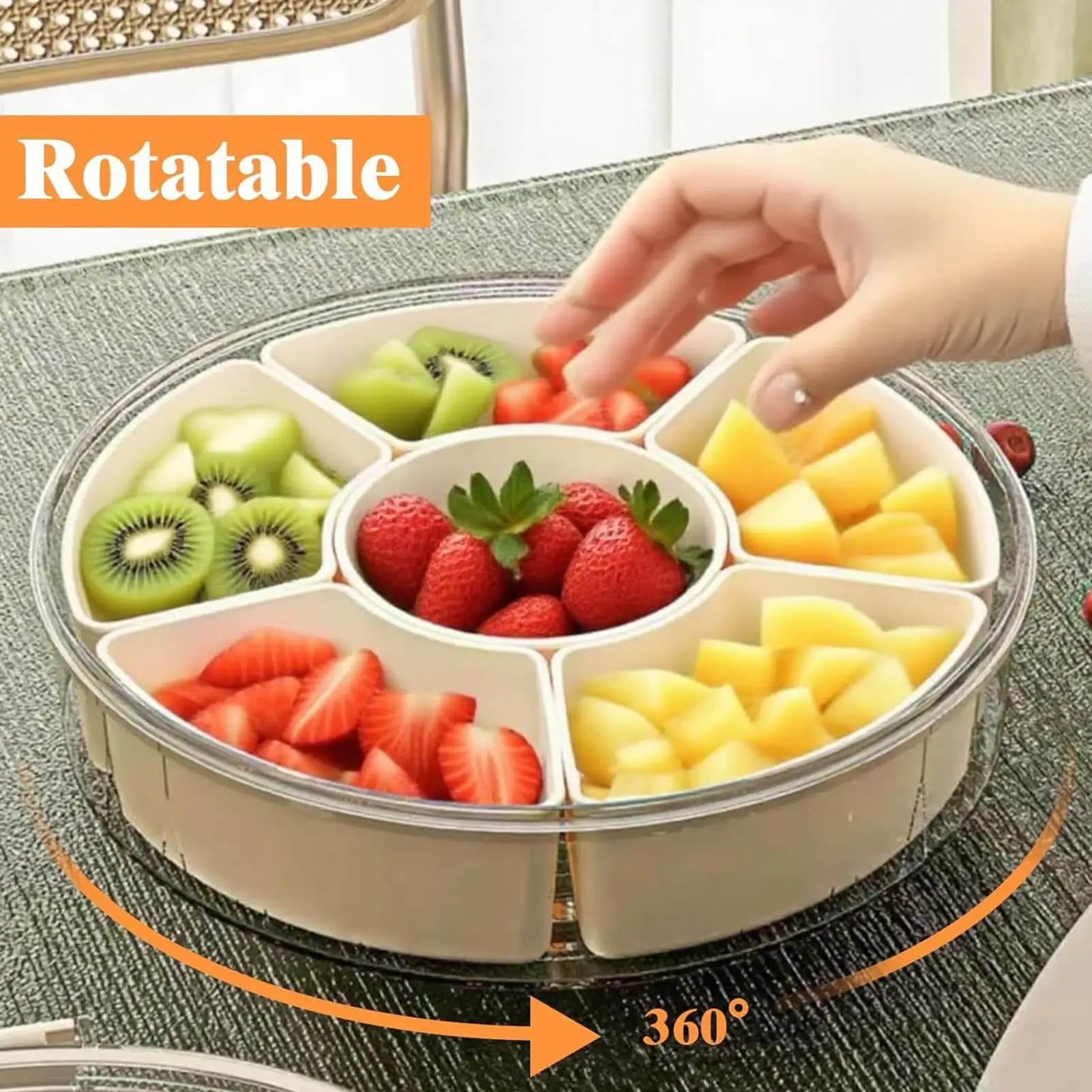 Contenitori per snack Vassoio a 6 divisori con coperchio e manico Vassoio riutilizzabile ermetico per la preparazione dei pasti per caramelle, verdure, salumi, condimenti