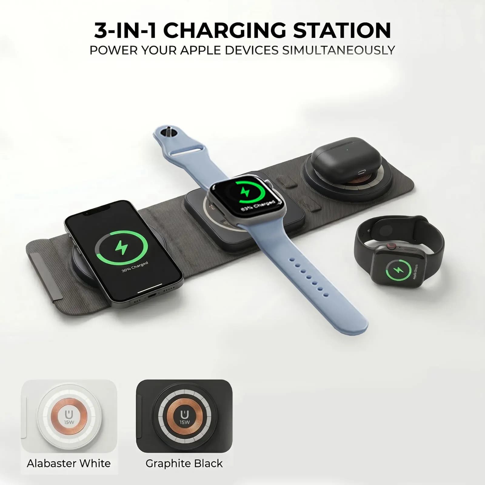 3 in 1 Foldable Wireless Charger Pad For iPhone 17 16 15 14 13 12 Apple Watch 11 10 9 8 7 Airpods Pro 4/3/2 Fast Charging Stand