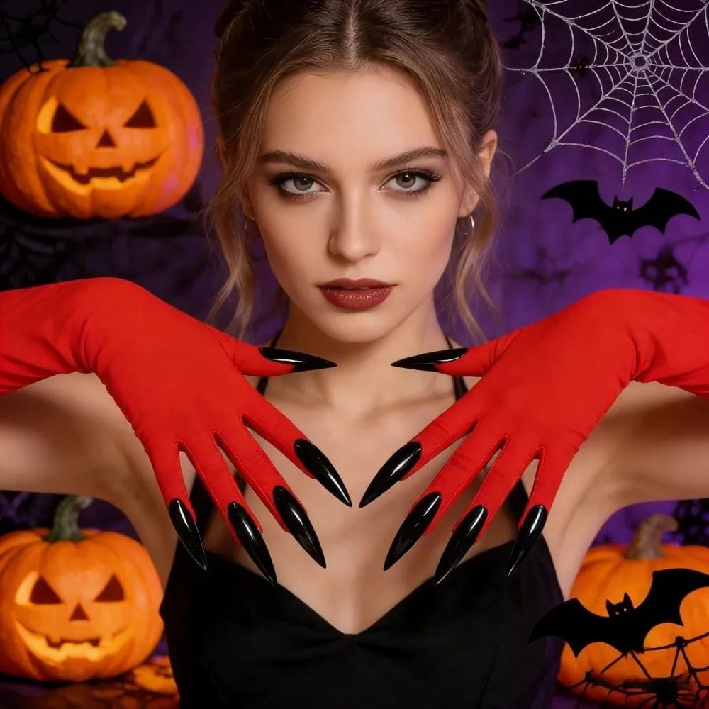 Fancy Props Halloween Cosplay Gloves Solid Color Long Witch Cosplay Costume 43cm Long Nails Ghost Claw Mittens Dress Up Gloves