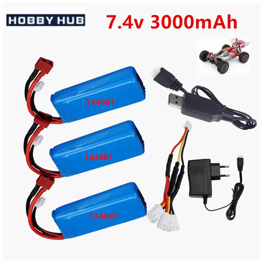 Batteria 2S per Wltoys 144001 7.4v 3000mah per Wltoys 144010 124018 124019 12428 12423 Batteria di ricambio per corse fuoristrada RC