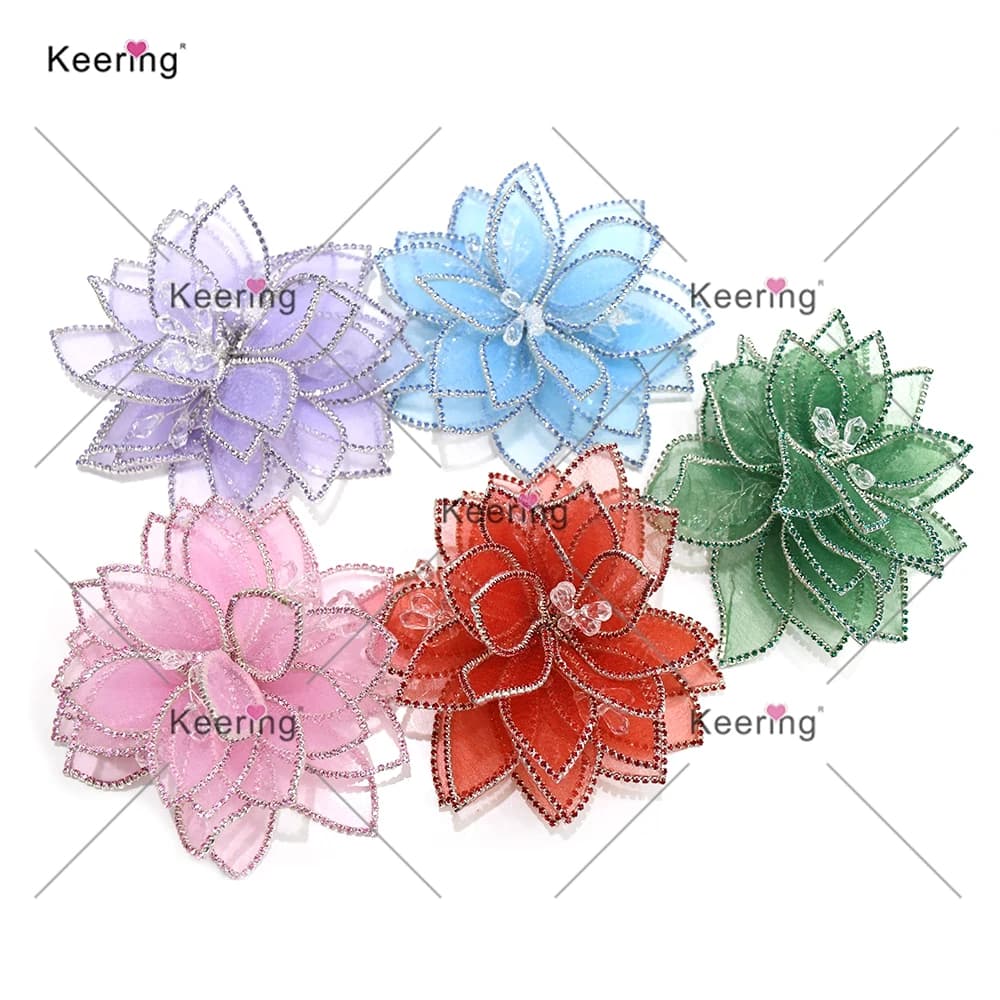 2 3D Flower Pieces with Rhinestones, Artificial Petals for Wedding Decorations, WHD-141 Garden Theme Application