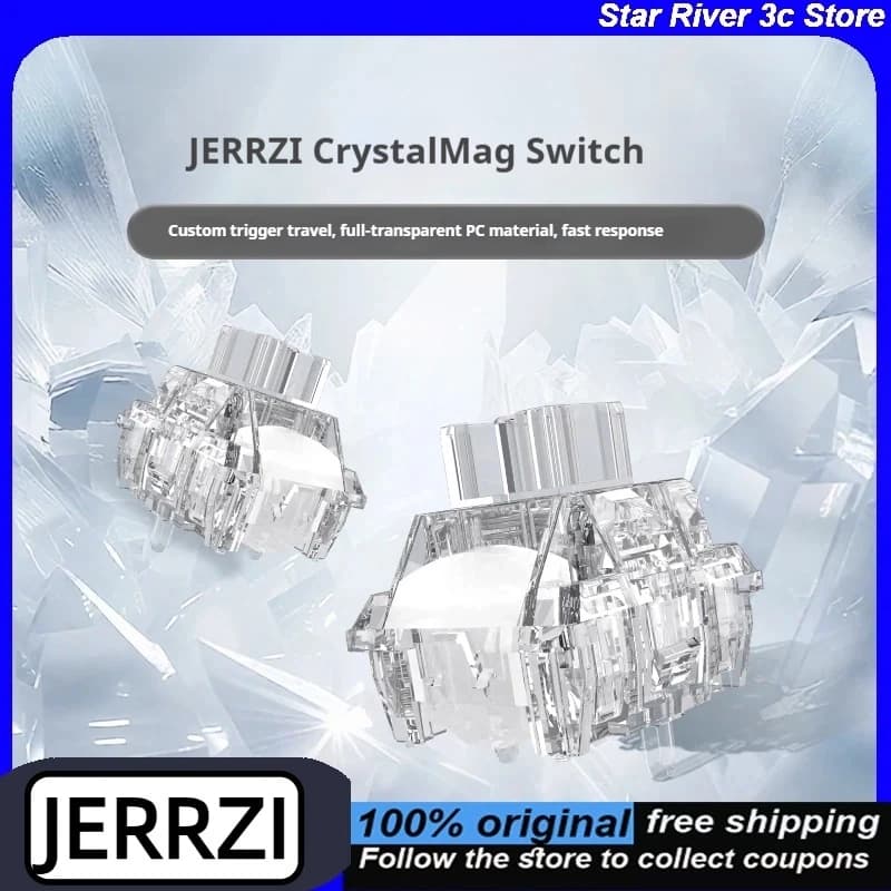 JERRZI Crystalmag Switch Fully Transparent PC Material Dustproof Structure Quick Tripulder Customizable for Mechanical Keyboards
