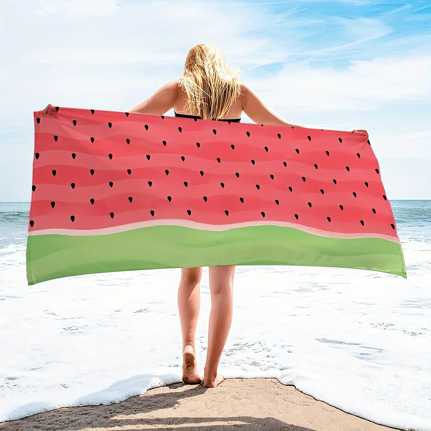 Soft and large beach towel with watermelon pattern, 1 piece, suitable for outdoor sports, swimming, gym, yoga