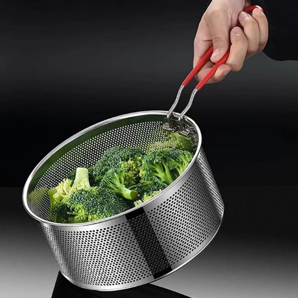 Cestello per Frittura in Acciaio Inossidabile, Facile da Pulire, con Manico Rimovibile, Colino per Olio, Design a Rete Antiaderente, Cestello per Frittura Profonda