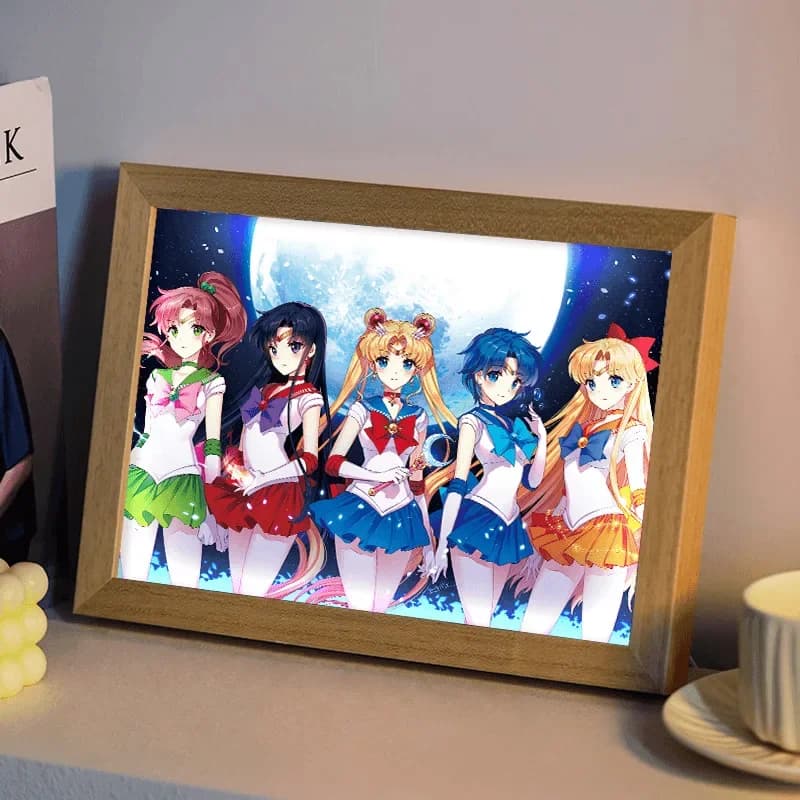 Cartoon Anime Sailor Moon Light Painting Camera da letto Testa del letto Luce notturna Ornamento Cornice per foto creativa Disegna Decorazione Regalo di Natale