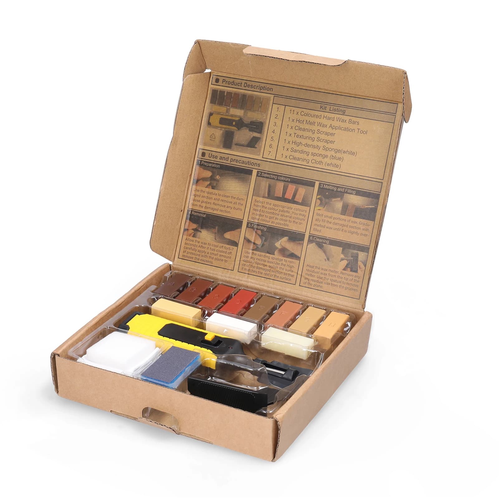 Kit di riparazione laminato per uso domestico domestico Fai da te Multifunzionale Pavimento Tavola di legno Strumento di riparazione Graffi Rammendo 11 blocchi di cera