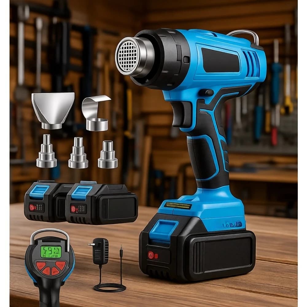 Kit Pistola Termica Senza Fili con Due Batterie da 4Ah, Temperatura Variabile da 122 a 1022°F, Display Digitale per Tubi Termoretraibili e Pellicole in Vinile
