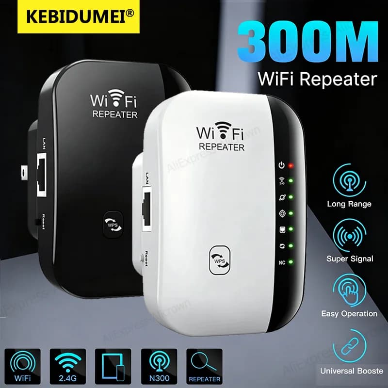 KEBIDUMEI Ripetitore WiFi Wireless 300Mbps, Estensore WiFi Remoto, Amplificatore WiFi 802.11N, Booster WiFi per PC