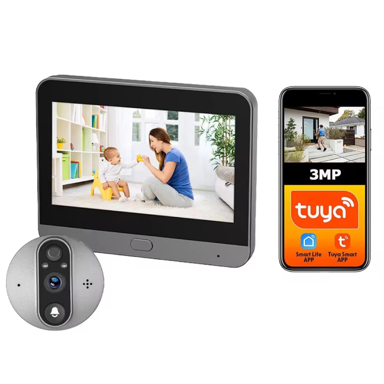 Telecamera APP Graffiti da 3 MP Wifi Chiamata vocale remota Monitoraggio antifurto Videocitofono elettronico Cat Eye Campanello