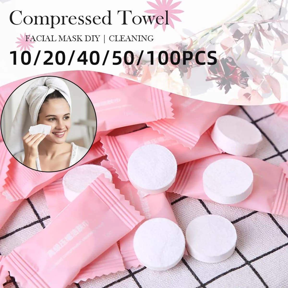 Asciugamano compresso monouso istantaneo da 10/100 pezzi Asciugamano per il viso compresso Comodo imballaggio indipendente adatto per il campeggio di viaggio