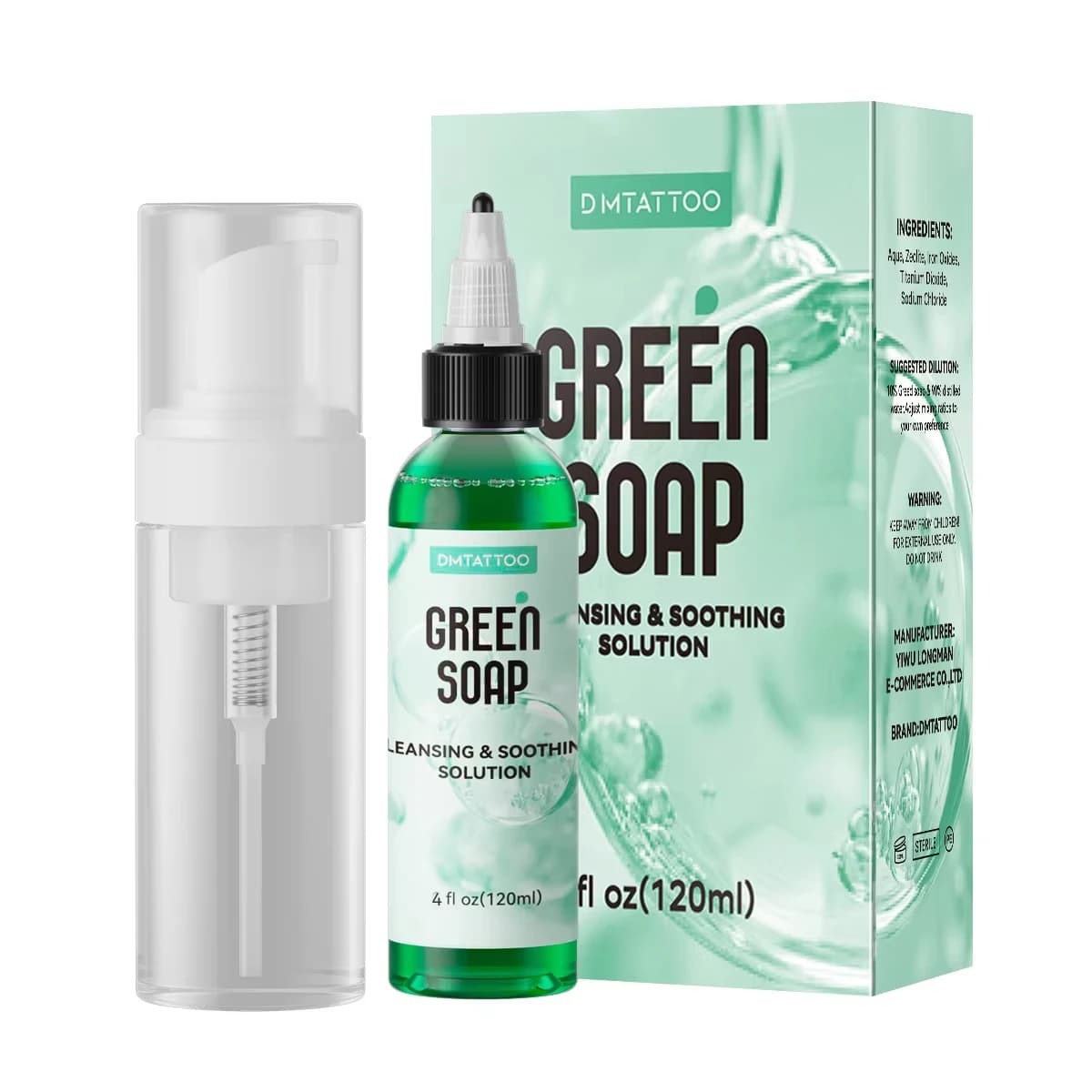 Sapone per Tatuaggi Ultra Concentrato Verde 30/120ml, Sapone per Tatuaggi e Piercing, Attrezzatura per Pulizia della Pelle