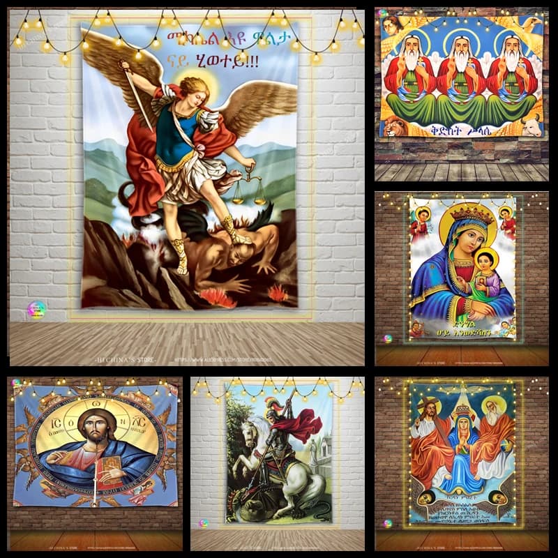 Jesus Virgin Mary Tapestry Home Decorative Angel St. George Wall Hanging Christ Ethiopia Orthodox Room Decor