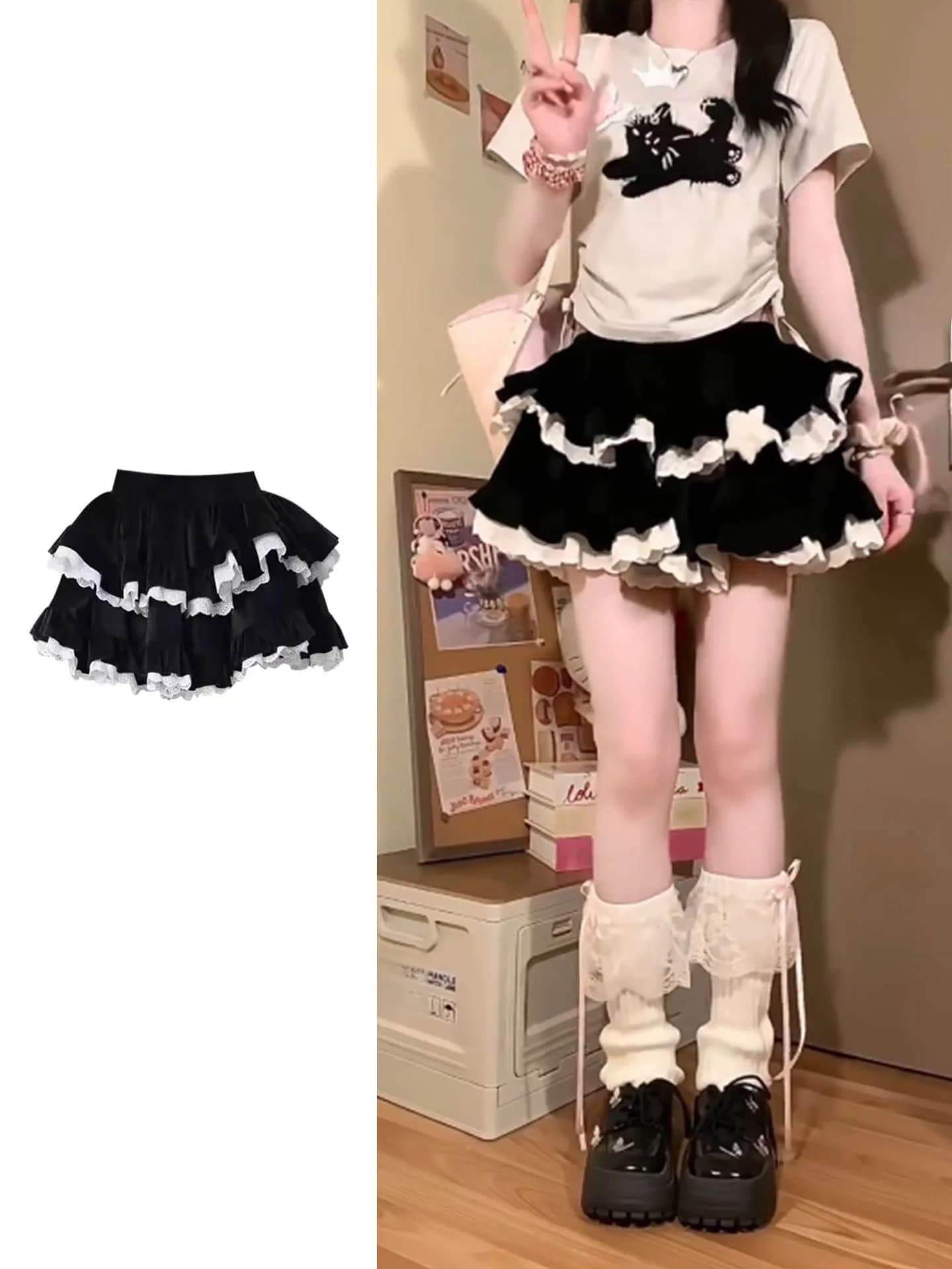 Black Y2K Puffy Skirt Women's High Waist Slimming Versatile Half-length Cake Skirt Spring Autumn New Style Body Shaping