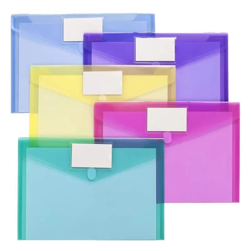Cartella per documenti in plastica Sacchetti per documenti trasparenti Organizzatori di documenti con bottone a pressione Buste in plastica formato A4 Cartella tascabile per informazioni