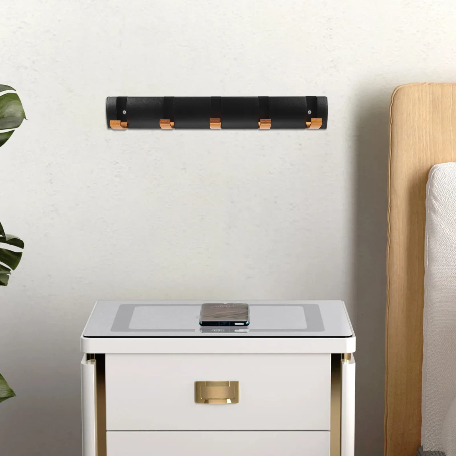Appendiabiti Pieghevole da Parete con 5 Ganci Invisibili Resistenti per Bagno, Ingresso, Porta, Vestiti, Accappatoi, Asciugamani