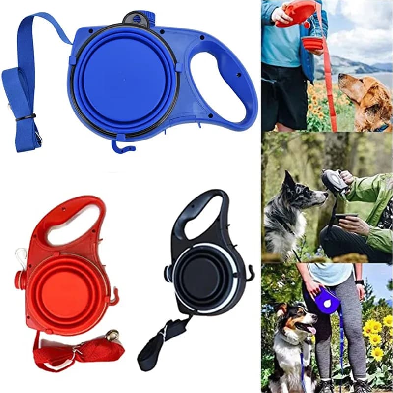 Guinzaglio multifunzione per cani da compagnia con Dispenser per sacchetti per rifiuti con ciotola per bottiglia d'acqua incorporata per accessori per animali domestici con corda di trazione per passeggiate all'aperto