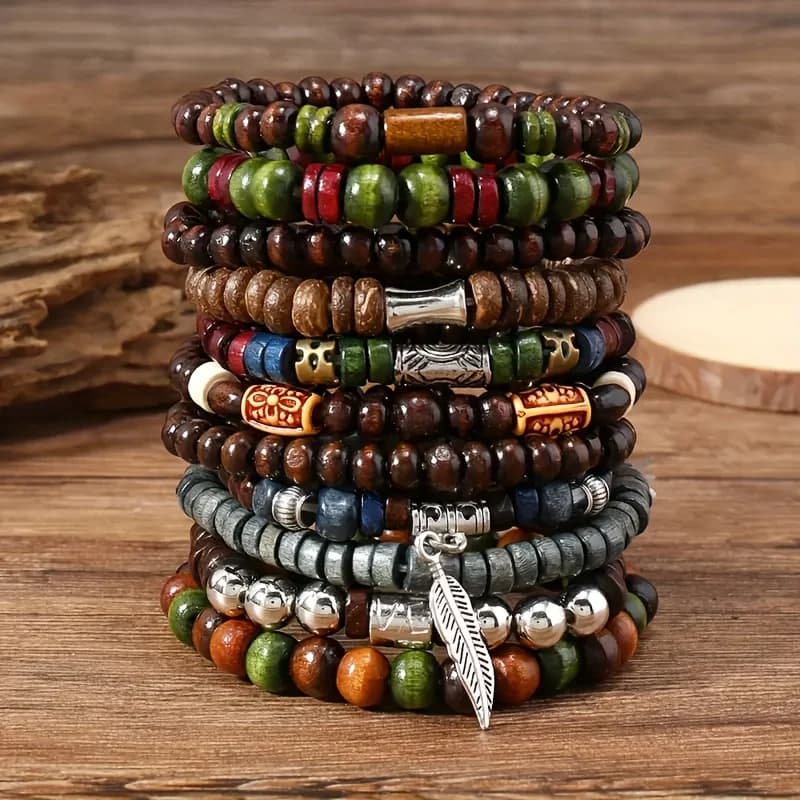 10pcs Vintage Bohemia Men's Bracelets - Fashion Stylish Leaves Wristwear Accessory for Durable Fashion Jewelry Gifts