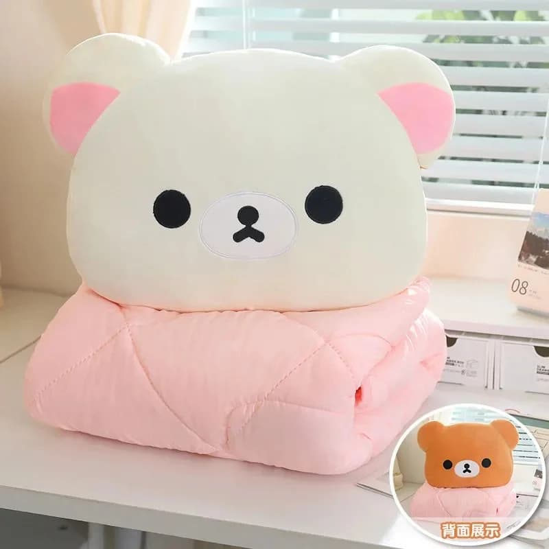 Simpatico cuscino-coperta 2 in 1 Rilakkuma, orsetto dei cartoni animati, morbido e caldo, per casa, ufficio, auto, viaggi, regalo, decorazione