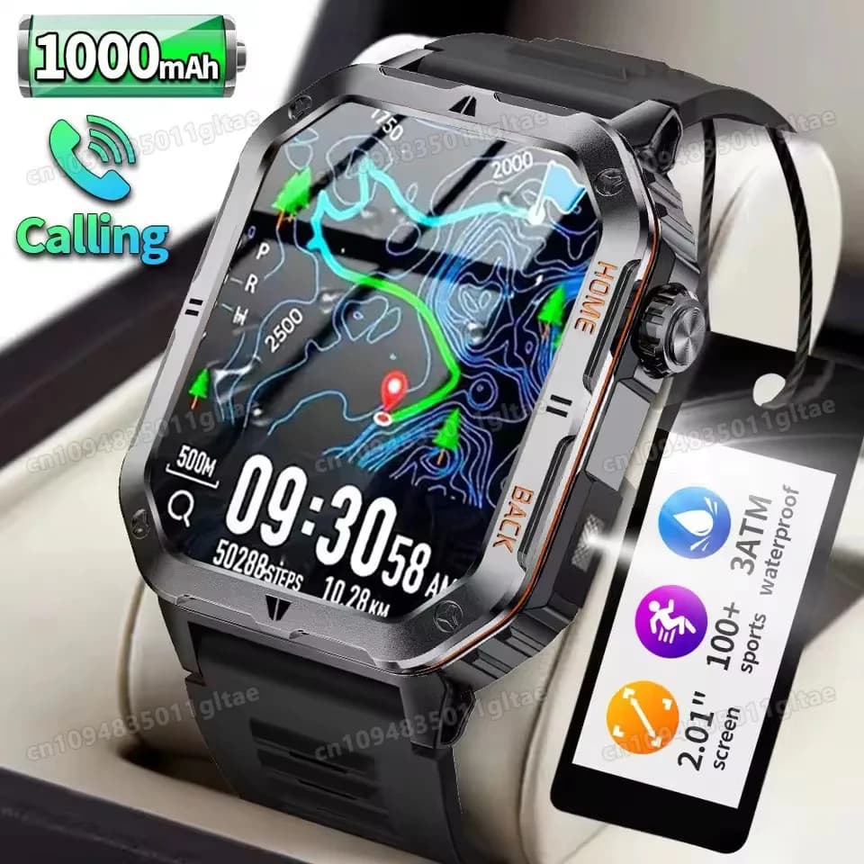 Nuovo Smartwatch da Uomo 2026 con Chiamata Bluetooth, Monitoraggio Sonno e Frequenza Cardiaca, Torcia LED, Impermeabile, per Sport all'Aperto - PK MA27