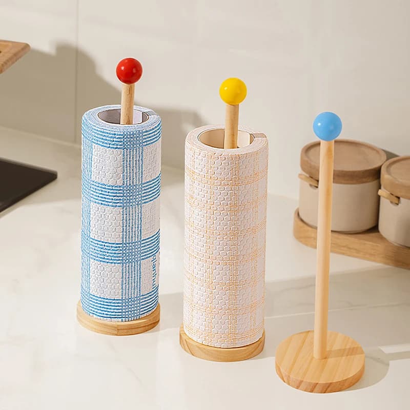 Portarotolo da cucina in legno 1 pz, supporto verticale per carta igienica, portaoggetti usa e getta per cucina e bagno
