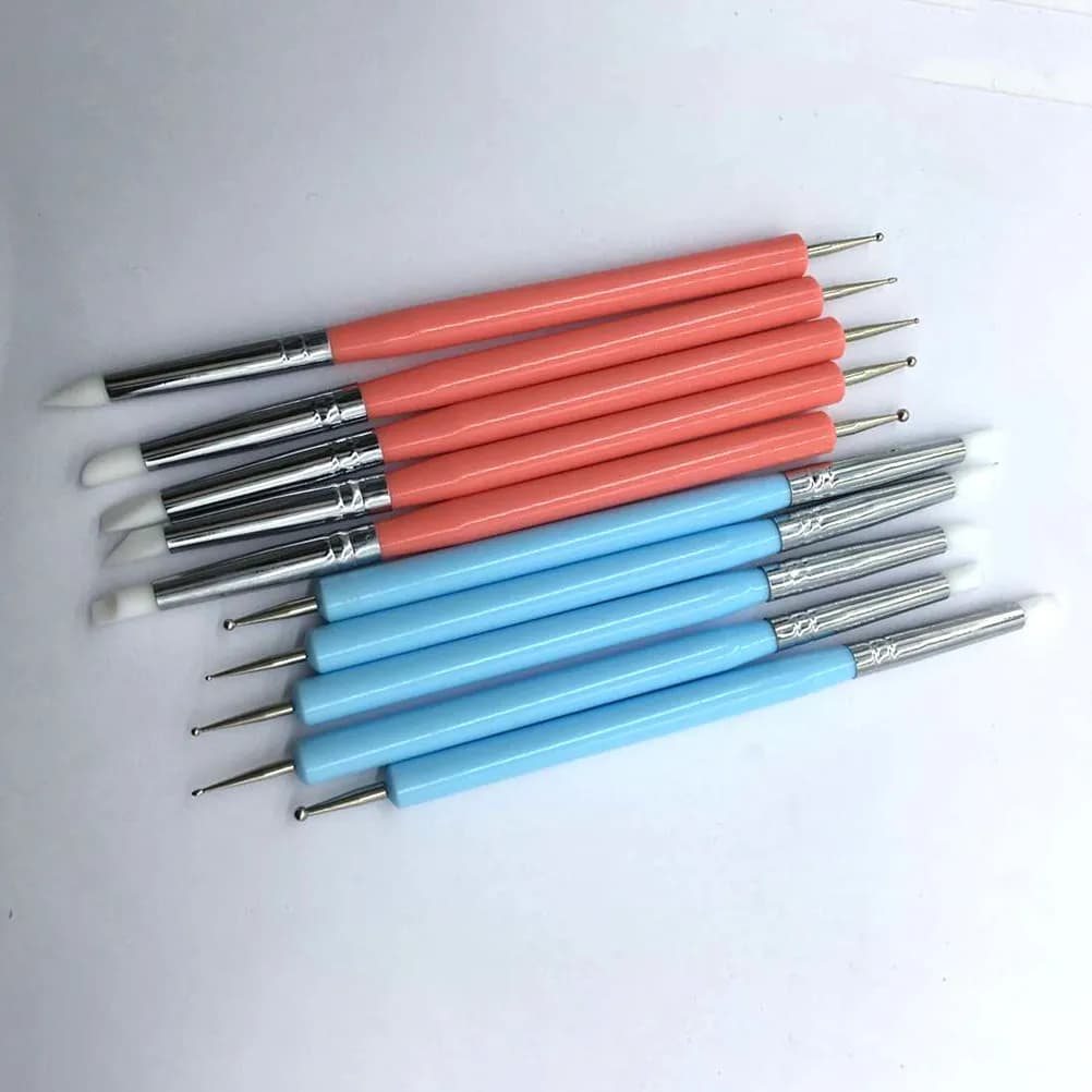Set di 5 Penne per Scultura Torte, Strumenti in Silicone a Doppia Punta, 14,7 cm, Punte per Puntinatura, Punte a Sfera Metalliche, per Nail Art, Fondant e Scultura Polimerica