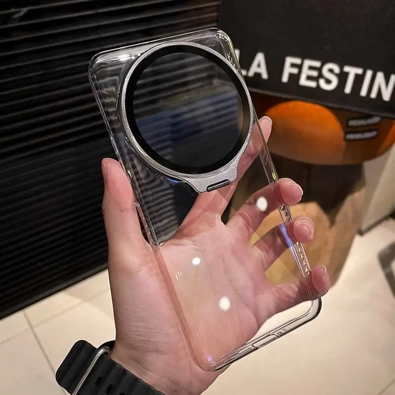Custodia per Xiaomi 15 Ultra, Semplice Cover Rigida Trasparente in PC Effetto Ghiaccio con Protezione Fotocamera e Supporto Integrato