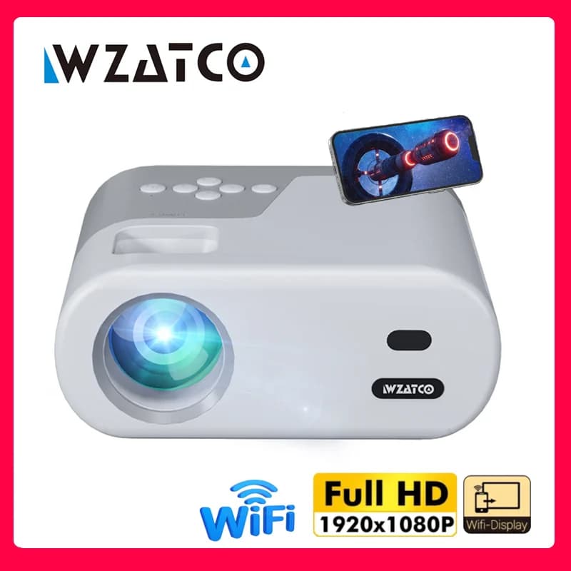 WZATCO DP02W Mini proiettori WiFi 5 schermo a specchio supporto Bluetooth proiettore Full HD 1080P 4K LED Home Theater Beamer