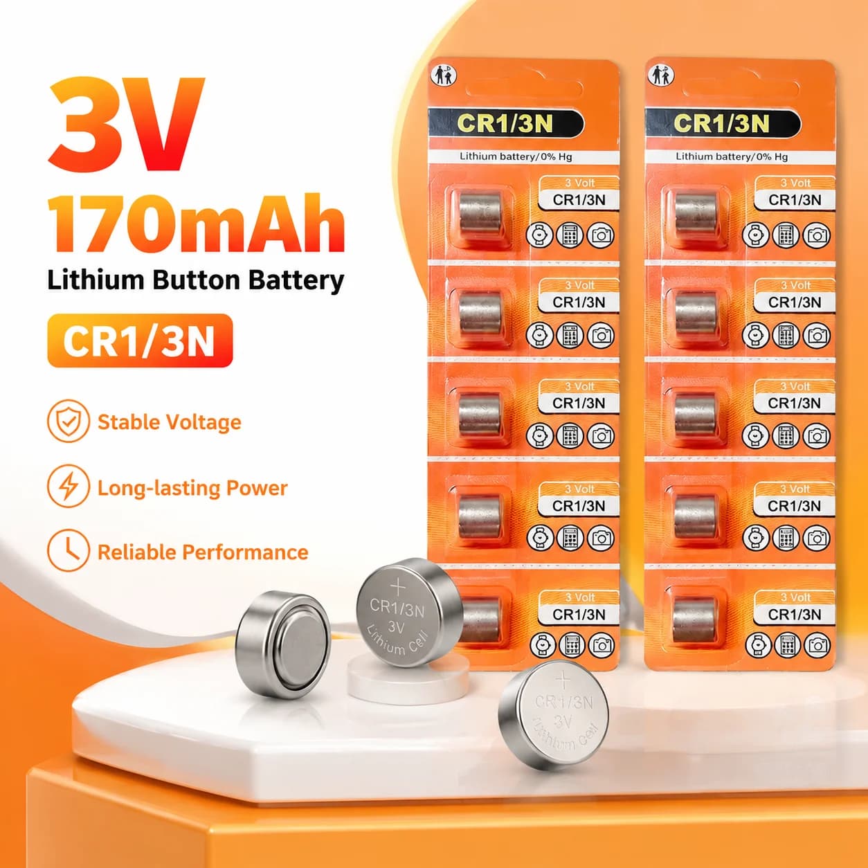 HOT 3V 170mAh Lithium Button Cell Battery Replacement for CR1/3N DL-1/3N, High Power for M6 M7 Camera Laser Sight Dog Collar
