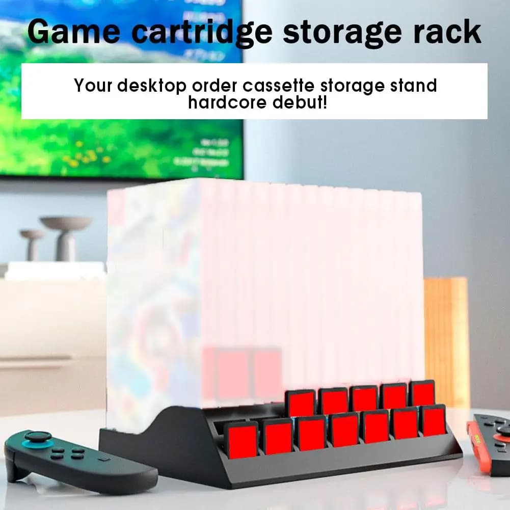 Supporto per 14 Cartucce di Gioco Nintendo Switch, Porta Giochi Verticale con Slot per Schede di Gioco e Schede di Memoria TF