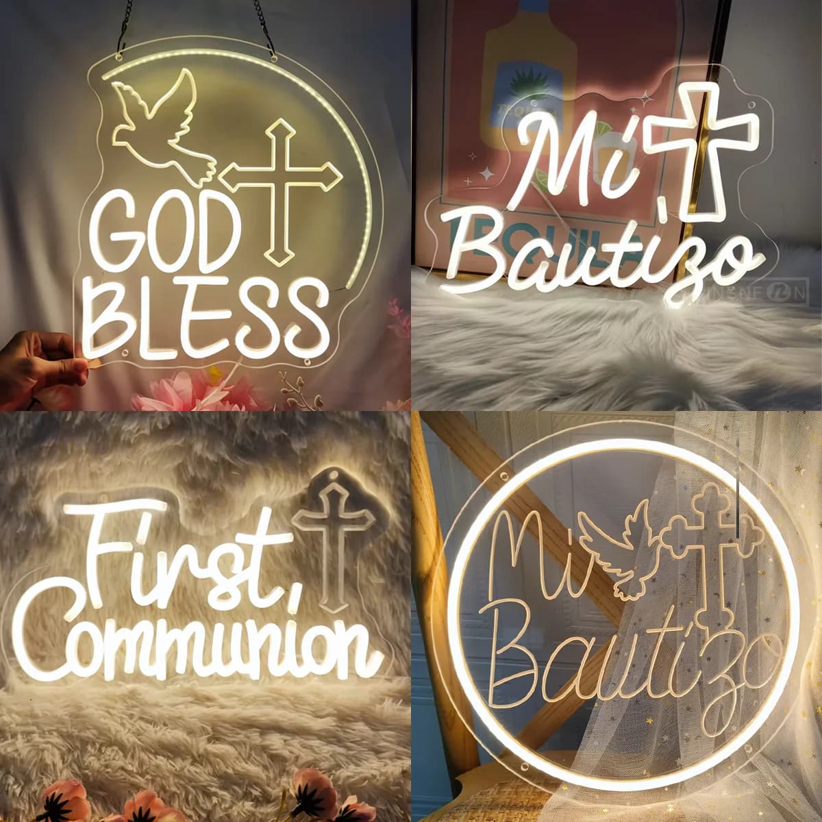 Mi Bautizo Insegne al neon a LED Decorazioni per la camera da letto Luci al neon Decorazione di arte della parete Il mio battesimo Luci a LED Home Office Party Sign USB