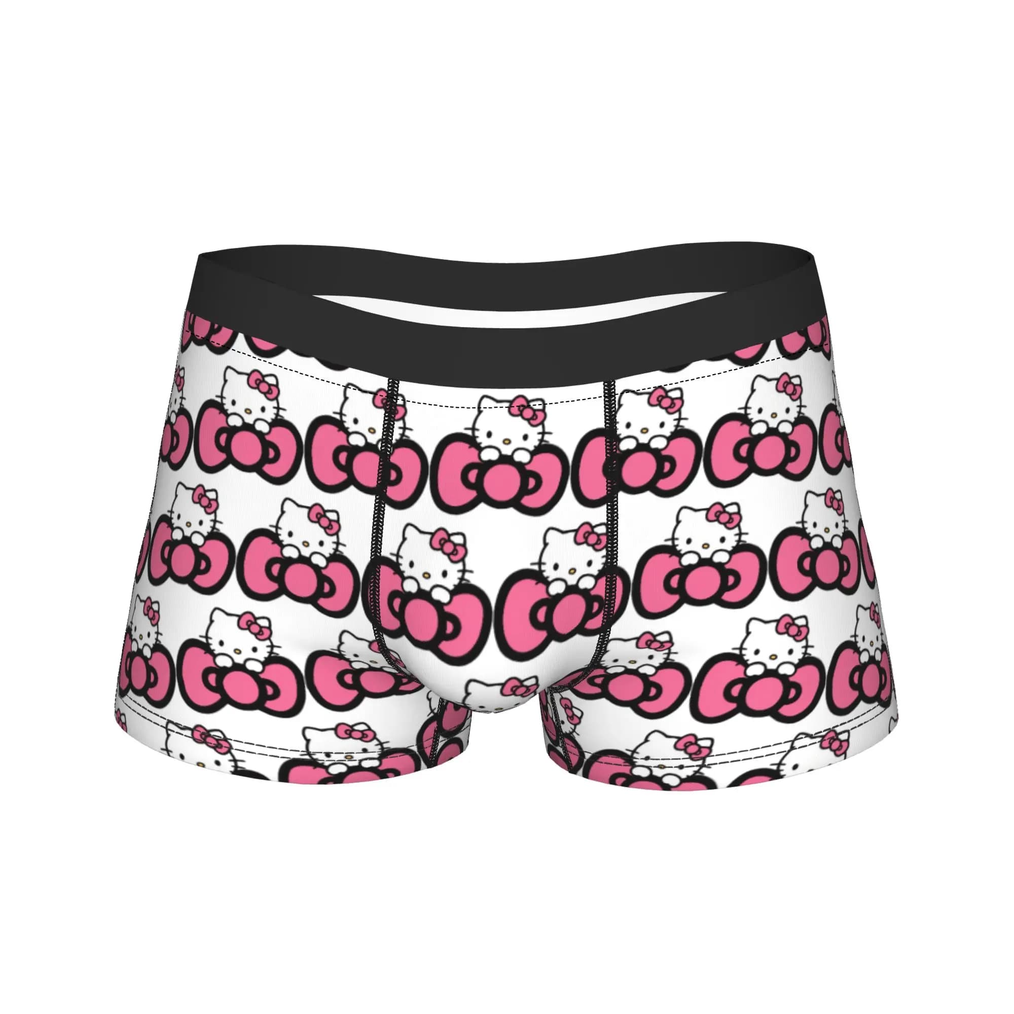 Cartoon Cat Hellos Kittys Trunk 3D Pouch Underwear Quality Printing Boxer Brief Elastic Male Panties Plus Size 2XL