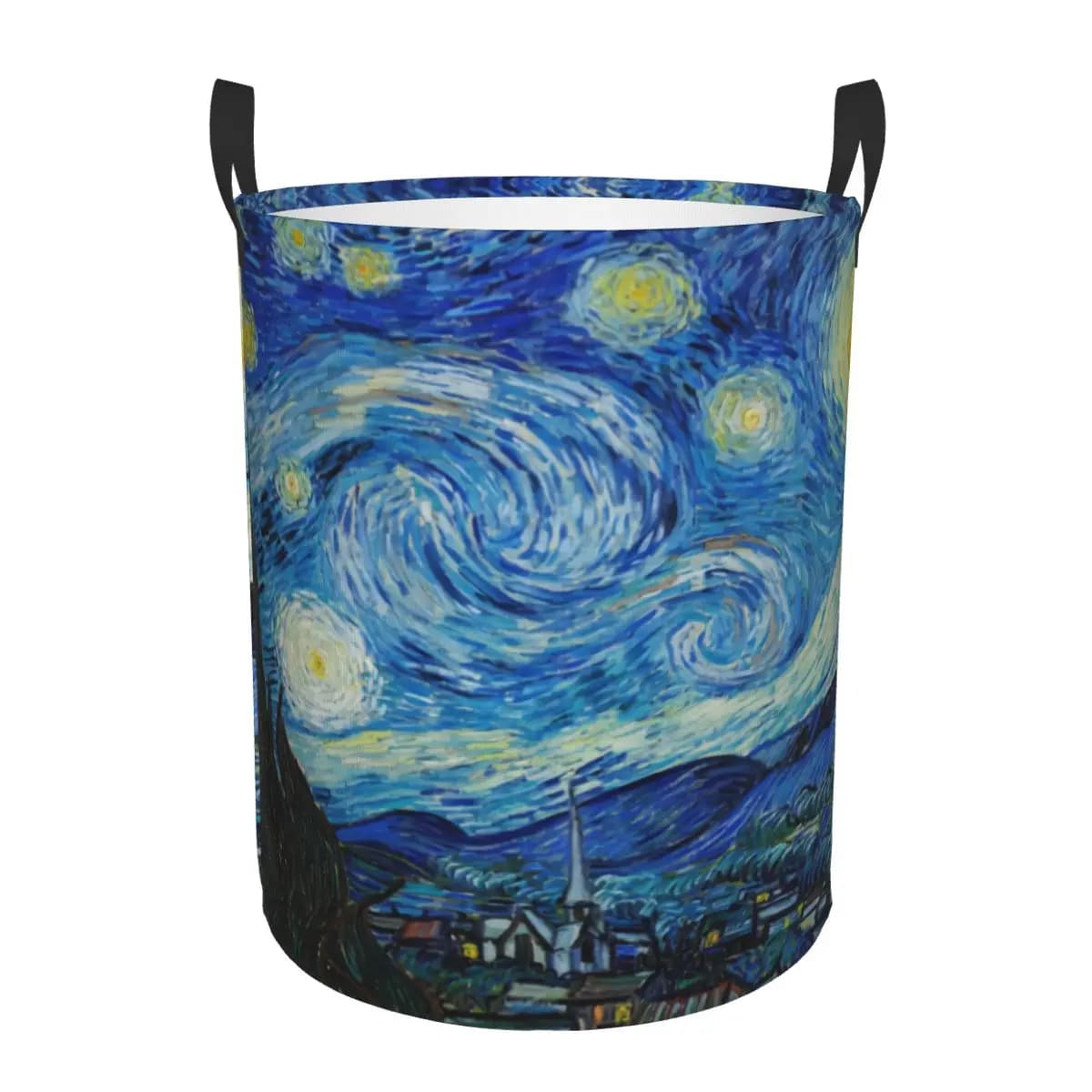 Vincent Van Gogh Starry Night Linen Basket Large Dress Basket Oil Painting Art Toy Bin Organizer for Boy Girl