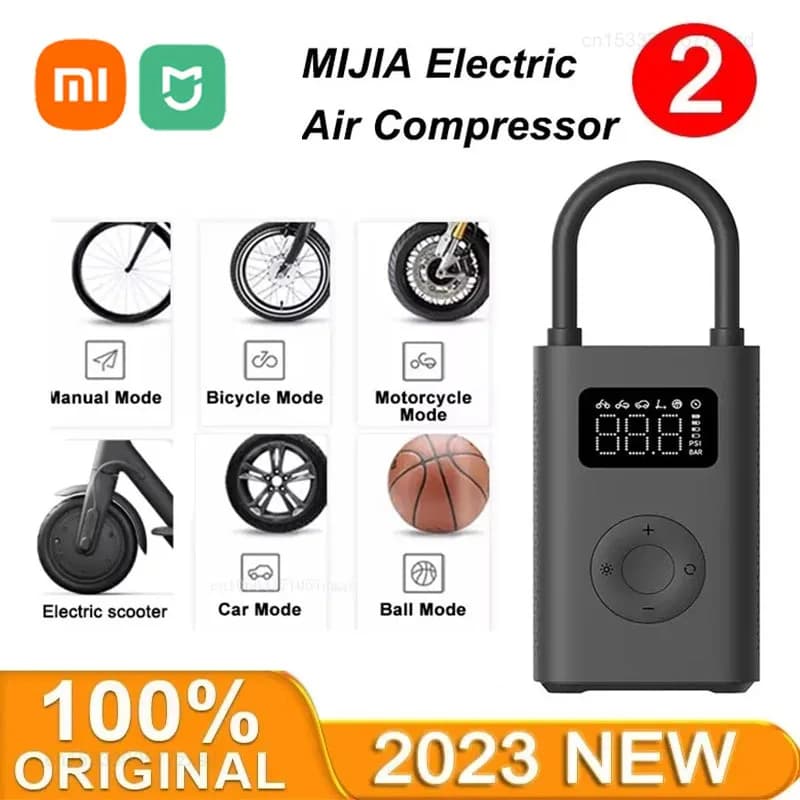 Xiaomi Mijia Air Pump 2 Gonfiatore portatile per auto e bicicletta con rilevamento della pressione dei pneumatici 150PSI 2000mAh Funzione preimpostata ricaricabile