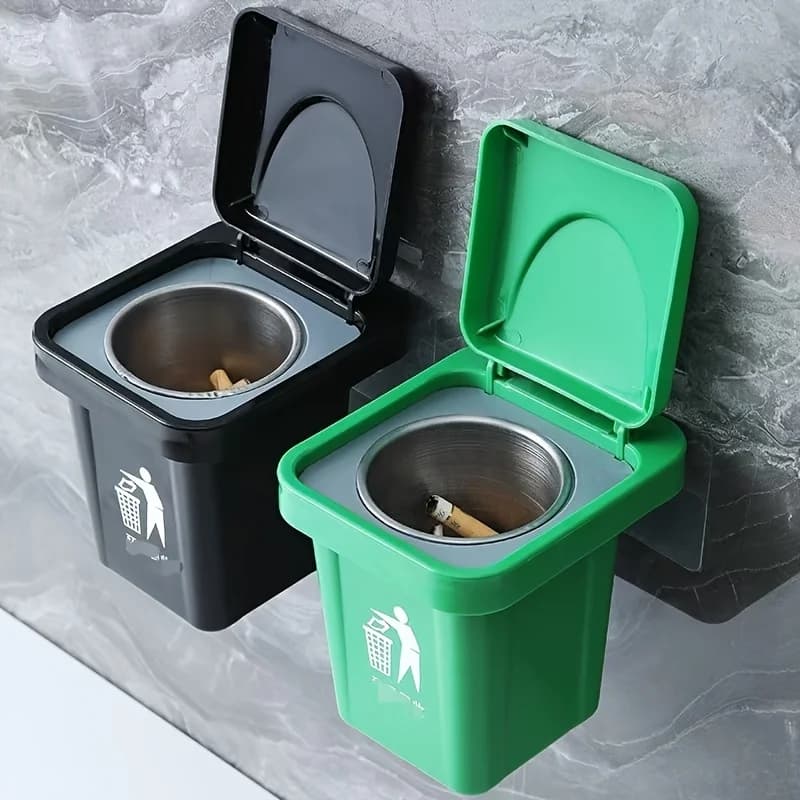 Posacenere a parete con coperchio antipolvere per bagno WC Soggiorno Contenitore creativo per cenere Previene la cenere volante Pattumiera in acciaio inossidabile