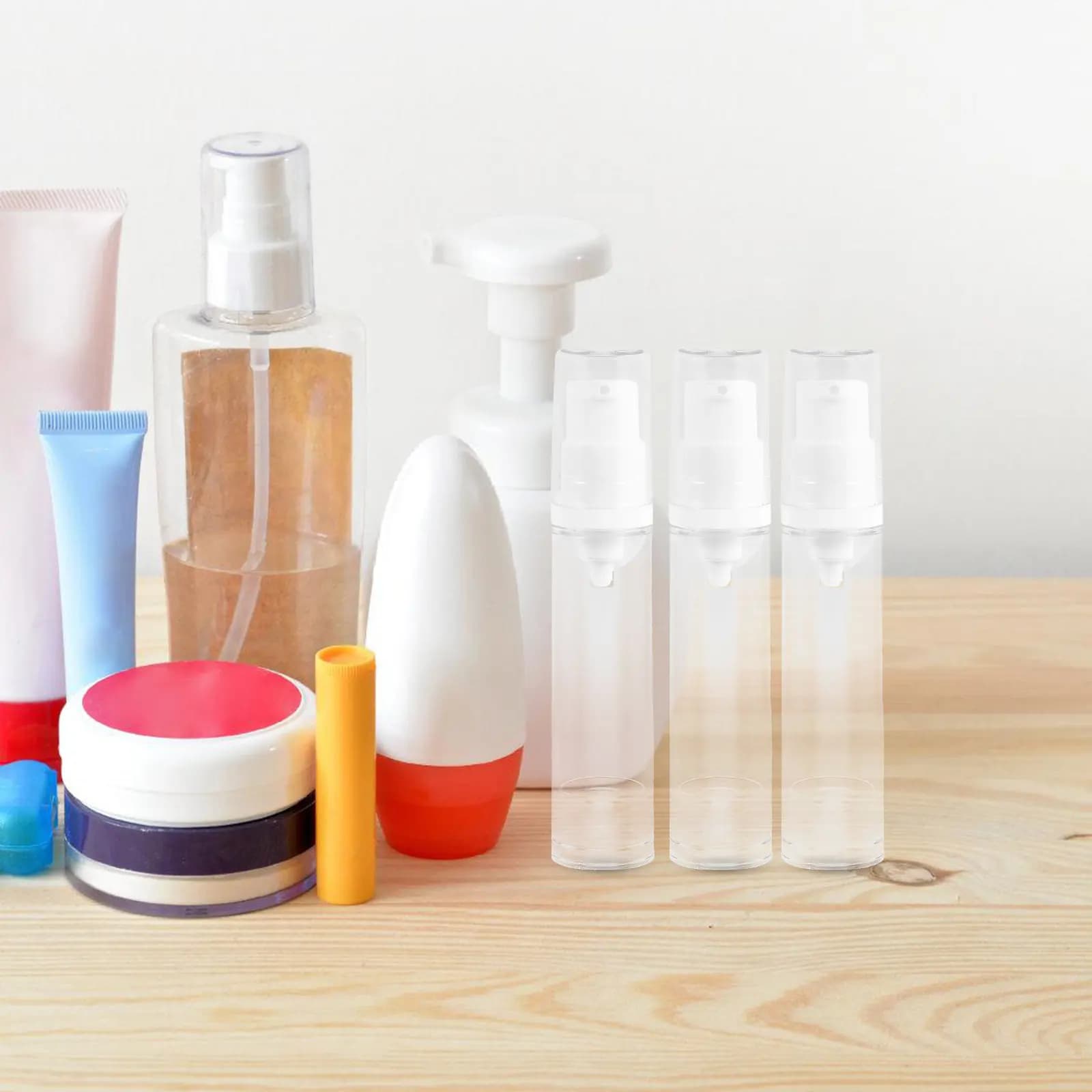 8Pcs Airless Pump Bottles Refillable Mini Lotion Containers Vacuum Dispenser Travel Cream Foundation Sample Bottles 10Ml