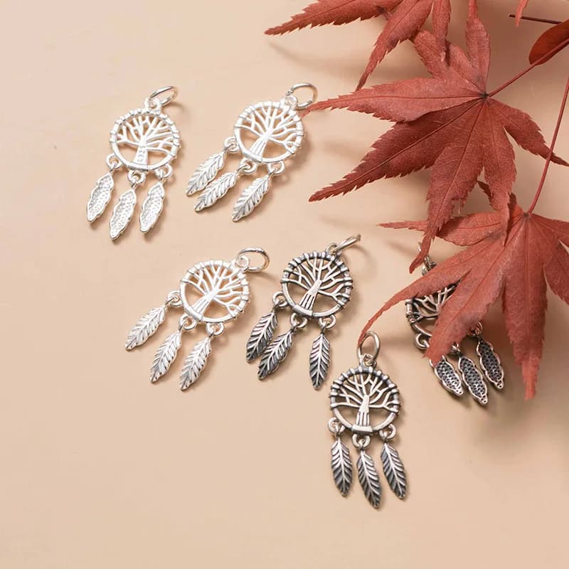 925 Silver Charms Dreamcatcher Pendant Charms DIY Pendant Necklace Accessries Jewelry Silver 925 Feather