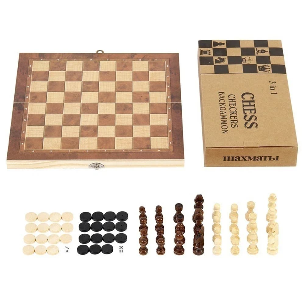 3 in 1 Chess Board, Folding Wooden Portable Chess Game Board, Wooden Chess Board for Adults(Chess + Checkers and Backgammon)