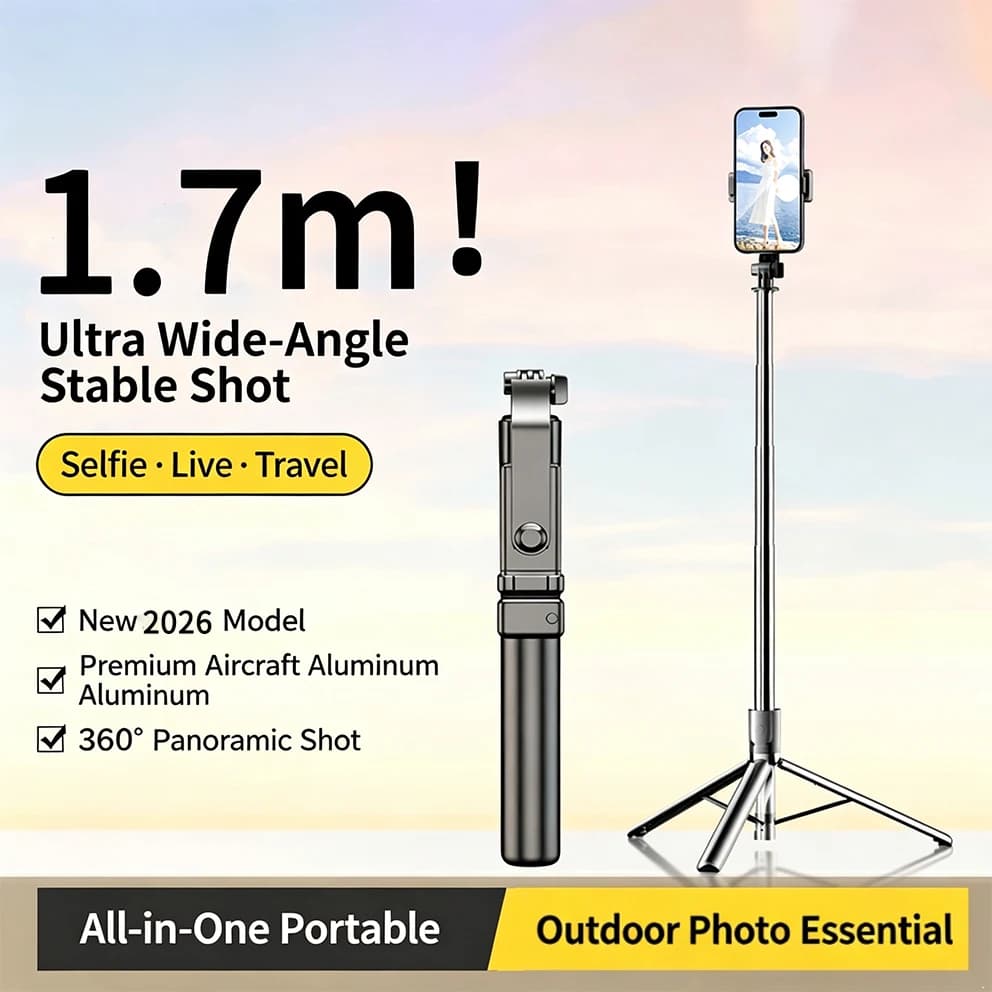 Selfie stick tripod phone mount, telescopic, portable perfect for outdoor photos, shooting, floor-standing, and live streaming