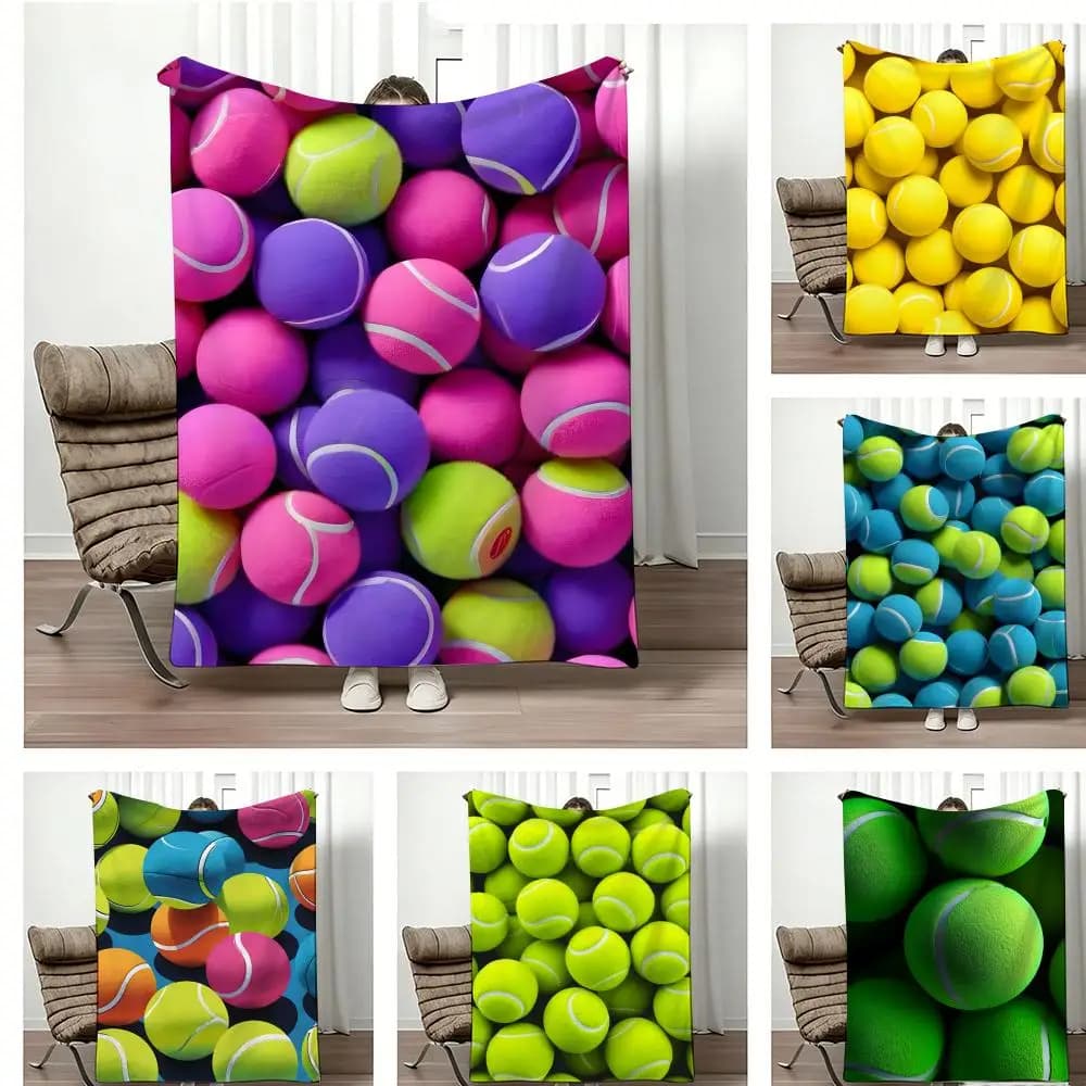 Macaron Pastel Tennis balls Throw Lightweight Flannel Blanket Soft Skin-friendly for Summer Cooling