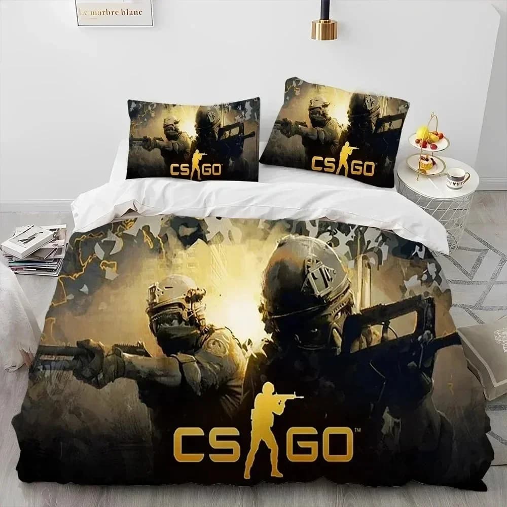 CS GO Game Gamer Counter Strike Set biancheria da letto Set letto stampato con federa Copripiumino morbido Queen King Size Biancheria da letto per la casa