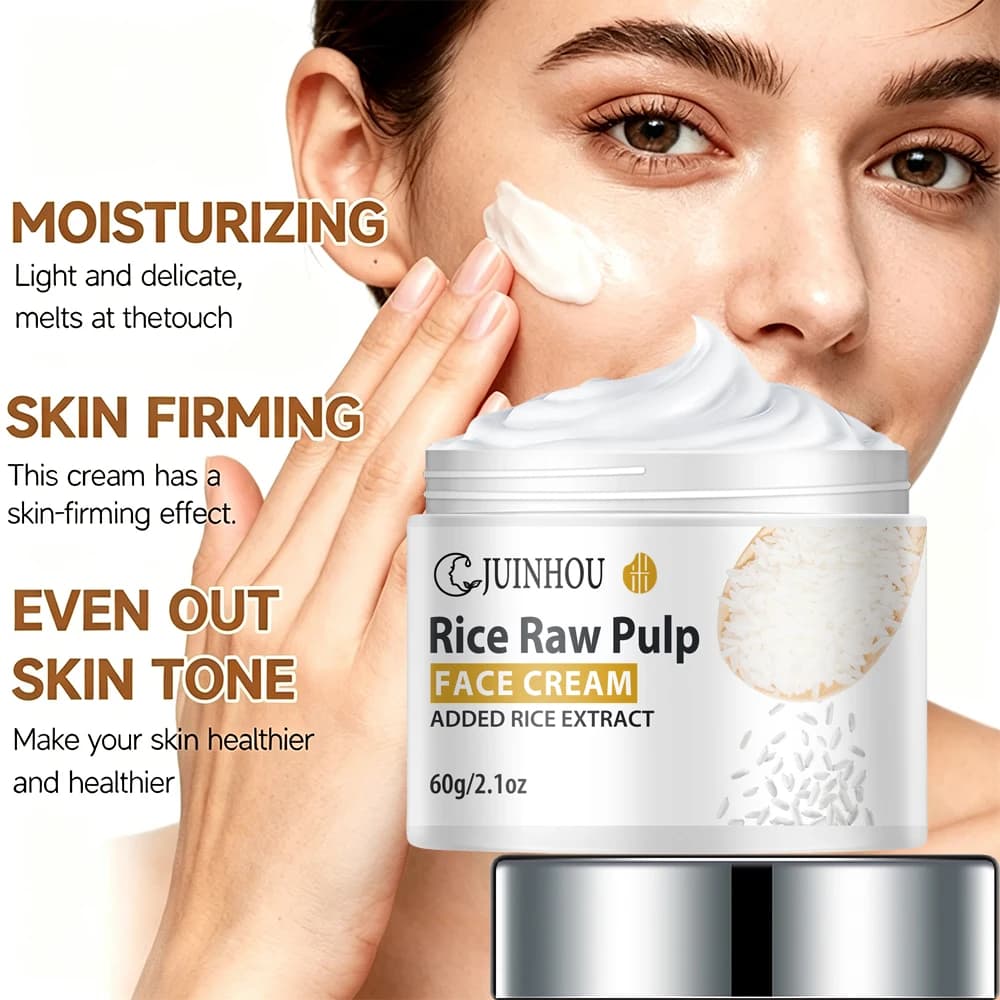 JUINHOU Crema Viso Idratante al Riso Illumina la Pelle Idrata la Pelle per Attenuare le Rughe Rende la Pelle dall'Aspetto Più Giovane