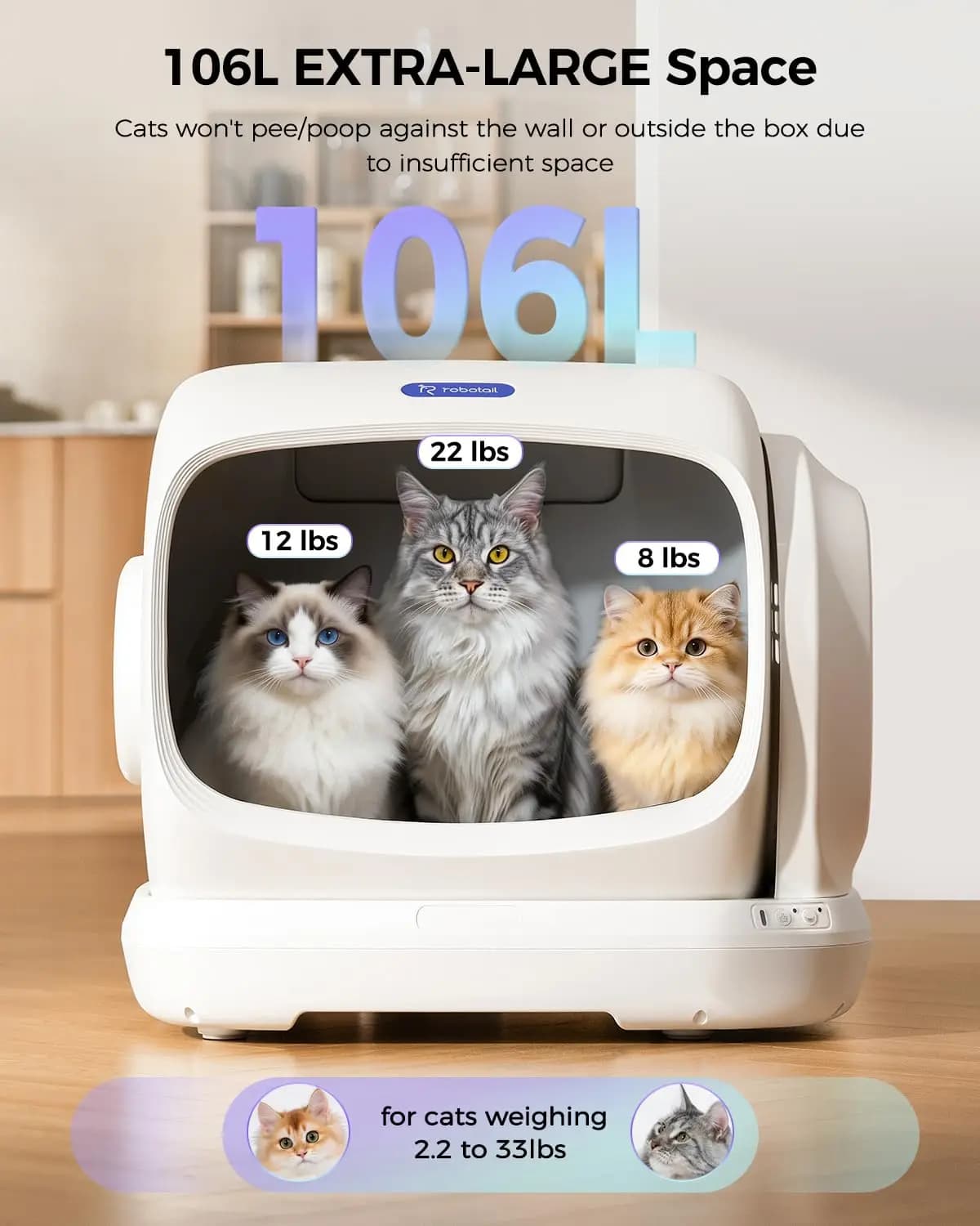 XXXL Automatic Self Cleaning Litter Box, Anti-Pinch, App Control & Odor Free for Multiple Big Cats, Custom