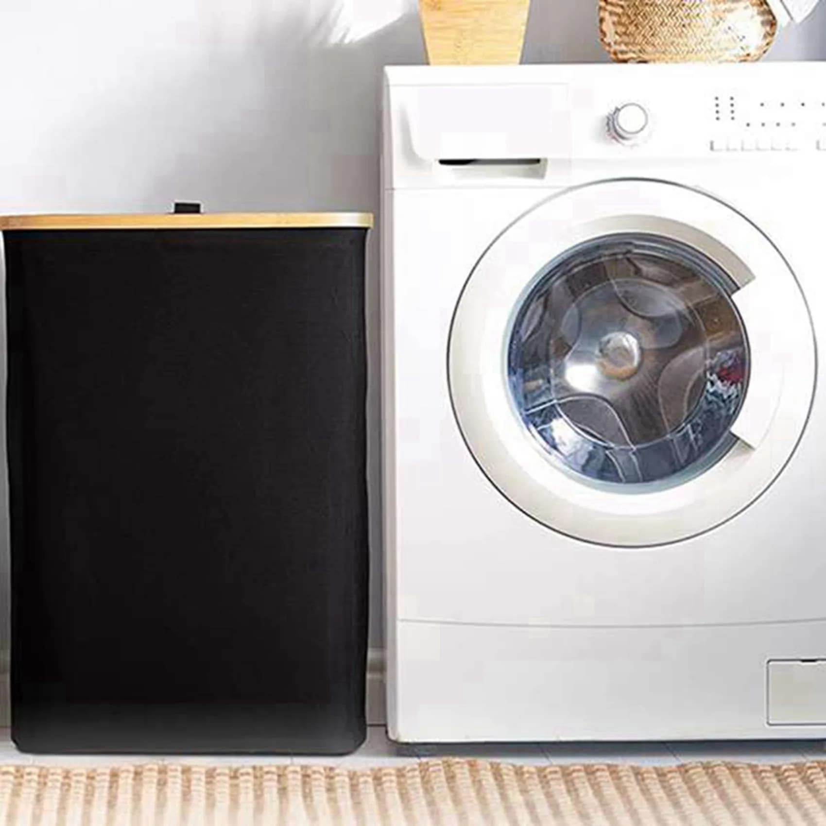 A50I 3X whiteboard with lid, black white wine basket with removable white paper bag - Selector for bathroom and bedroom