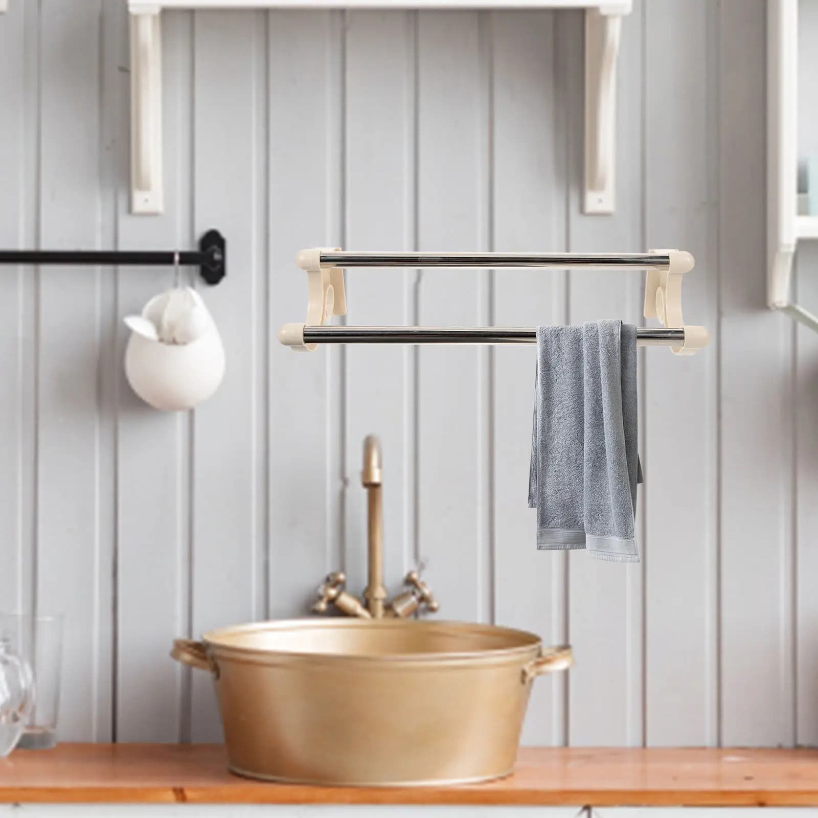 Portasciugamani Doppio in Acciaio Inox da Parete per Organizzare Efficacemente gli Asciugamani da Bagno, Multifunzionale