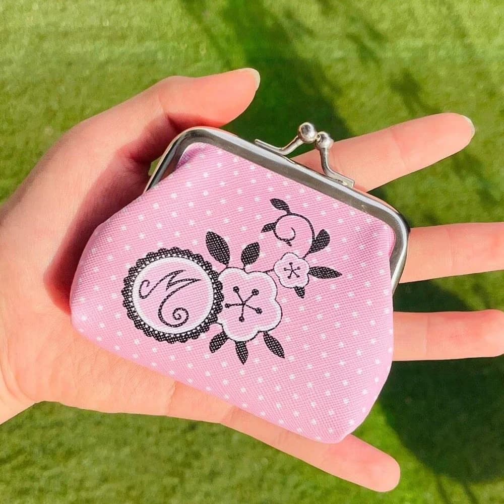 Cartoon Lady Anime Girl Character Cosplay Wallet Coin Purse Pink Bag Flower Printing Handbag Accessory Party Prop