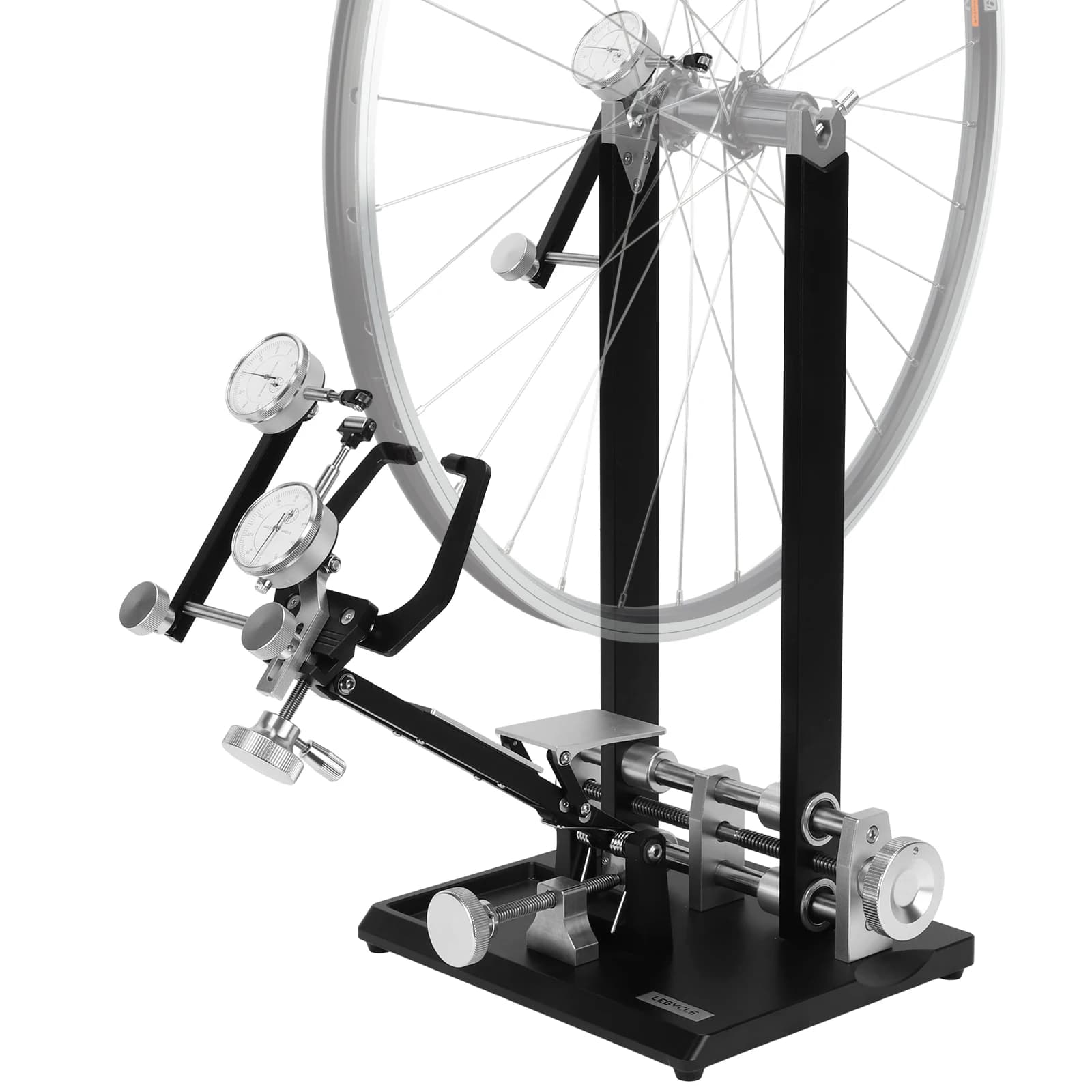Supporto per centratura ruota di bicicletta con comparatore di precisione Telaio di allineamento per mountain bike per allineamento ruote e controllo rotore a disco