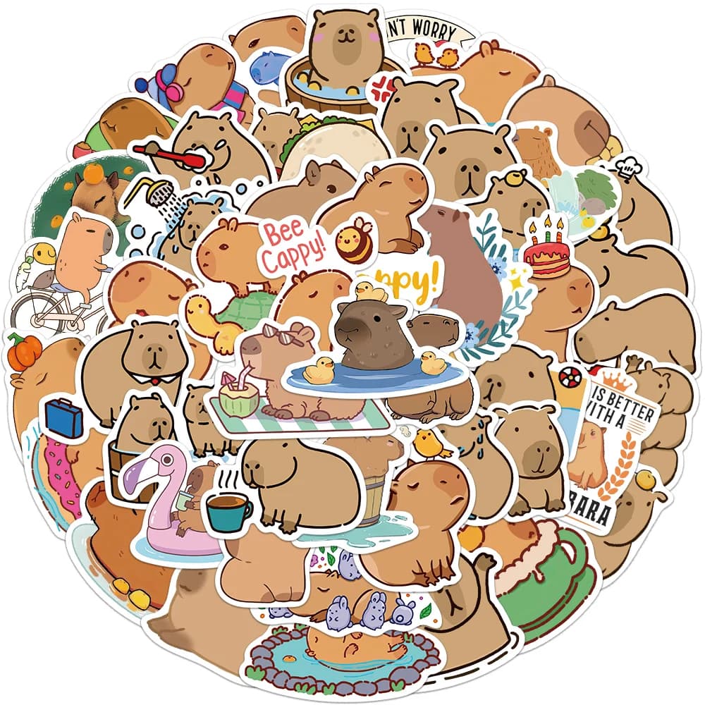 50PCS Cute Capybara Animal Stickers Car Motorcycle Travel Luggage Phone Guitar Laptop Cartoon Helment Decal Kid Gift Toys