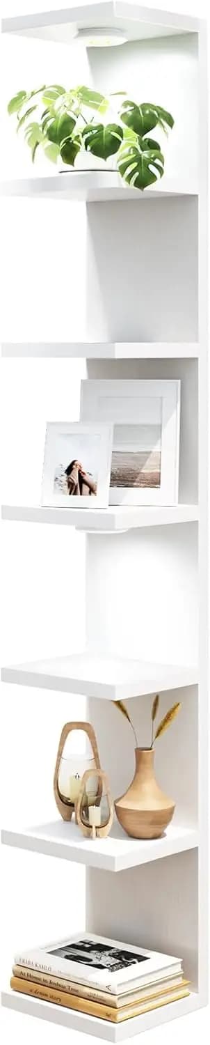 Mensola Galleggiante a 7 Livelli con Luci LED, Organizzatore Espositivo Bianco per Arredamento Casa